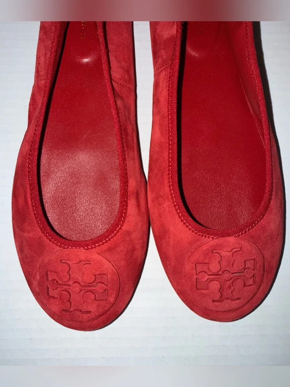New TORY BURCH Red Suede Leather REVA Travel Foldable Comfort Ballet Flats 8.5